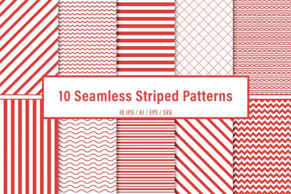 10 Seamless Red Striped Patterns Set for Crafting and Design