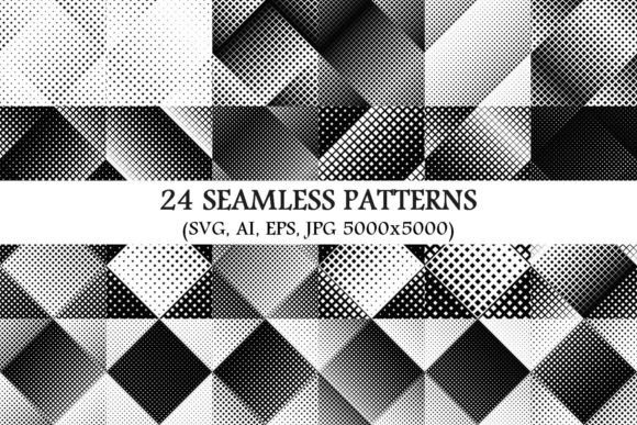 24 Seamless Monochrome Square Patterns for Crafting and Design