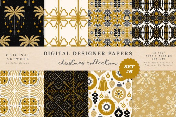 Gold New Year Digital Papers Patterns for Creative Design