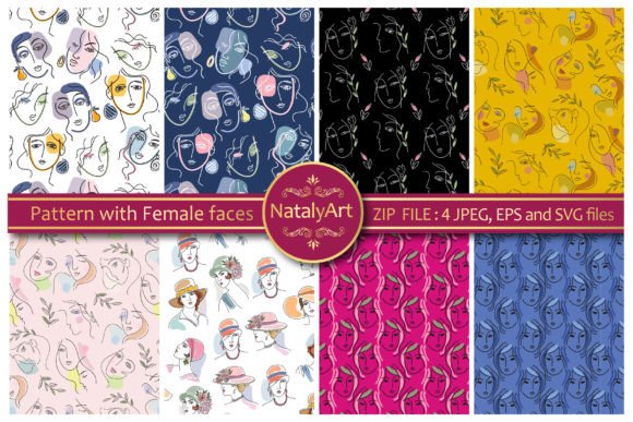 Seamless Patterns with Female Face Graphics